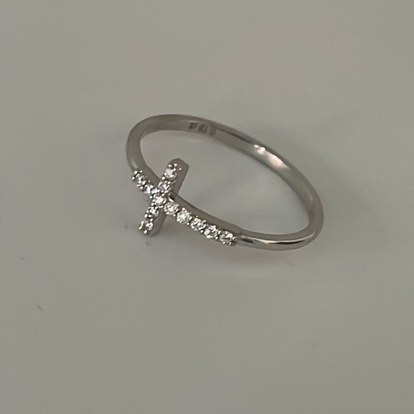 14K WHITE GOLD HELIOS DIAMOND CROSS RING - Picture 2 of 16